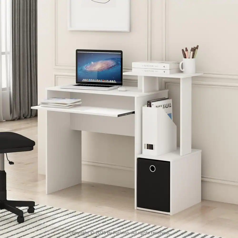 Furinno 40 in. Rectangular White/Black 1 Drawer Computer Desk with Keyboard Tray