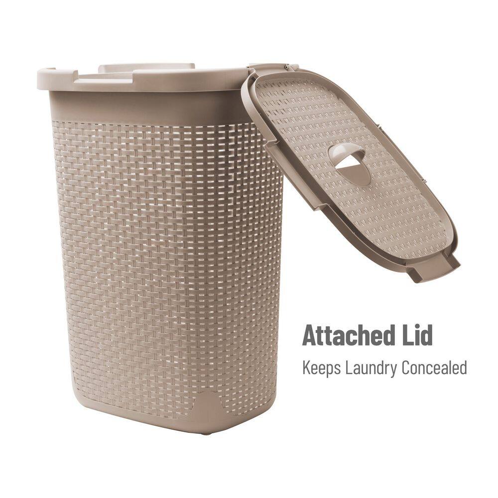 Mind Reader Basket Collection, Plastic Slim Laundry Hamper, 60 Liter (15kg/33lbs) Capacity, Attached Hinged Lid, Set of 2, Tan