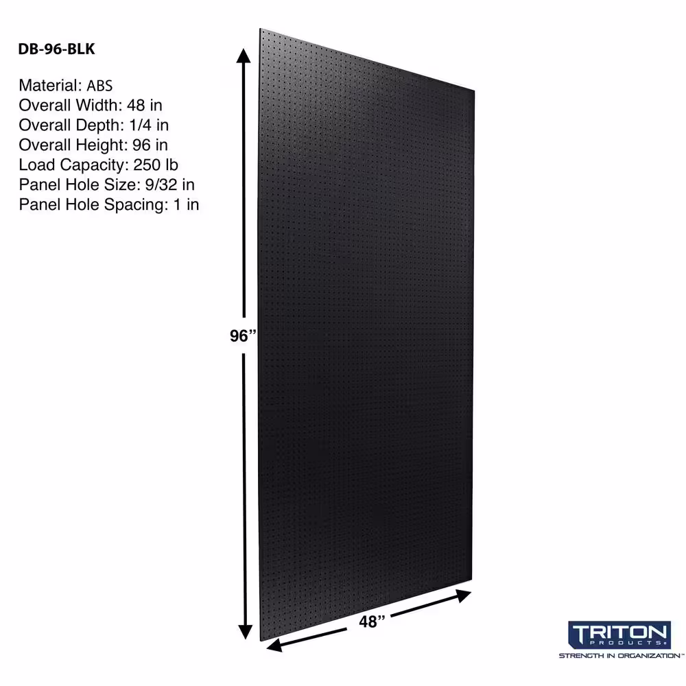 Triton Products DuraBoard 48 in. x 96 in. x 1/4 in. Black ABS Pegboard with 9/32 in. Hole Size and 1 in. O.C. Hole Spacing