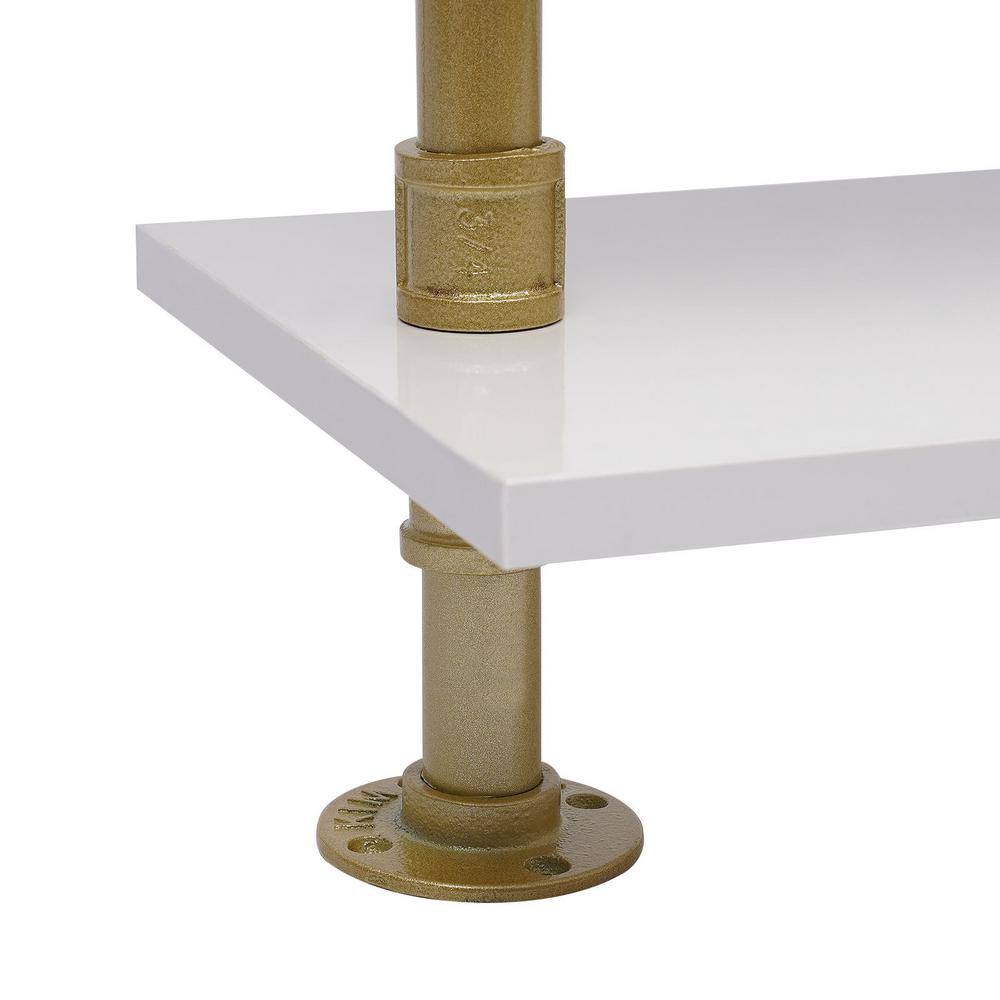 None Gold Iron Wall Mounted Industrial Pipe Clothes Rack with 3 shelves 23.62 in. W x 78.74 in. H