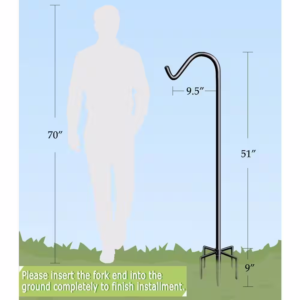 None 60 in. Tall Shepherd Hooks with 5-Forked Base, Adjustable Heavy-Duty Bird Feeder Pole Stand Hanger (2-Pack)