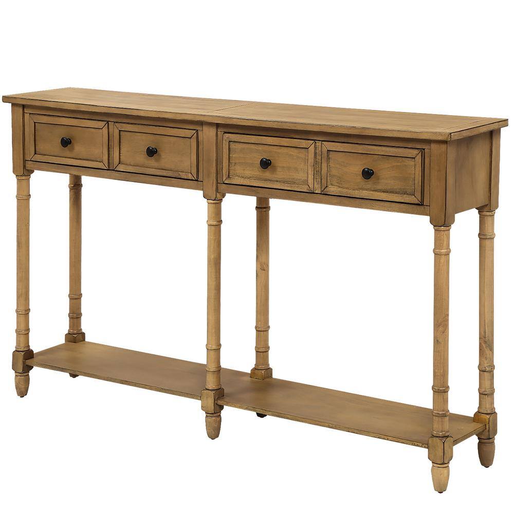 Harper & Bright Designs 58 in. Brown Standard Rectangle Wood Console Table with Drawers