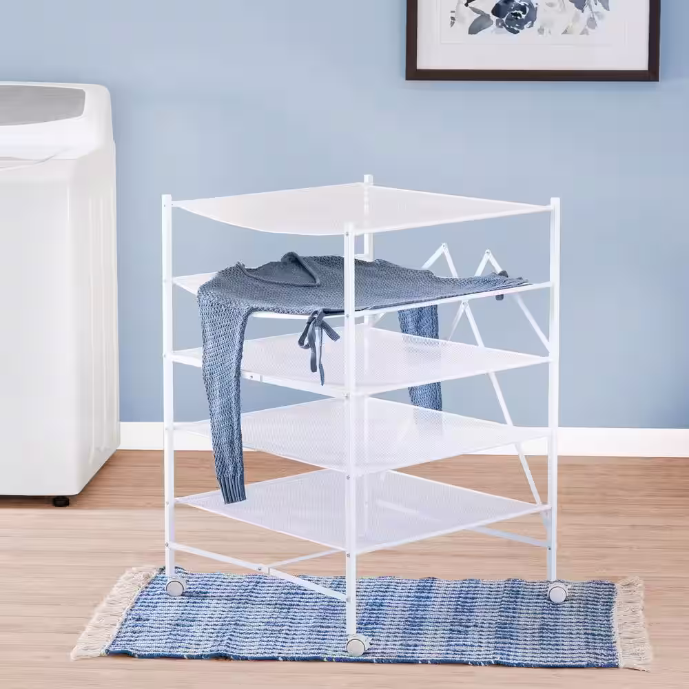Honey-Can-Do 26 in. W x 36 in. H White Steel Portable Rolling Clothes Drying Rack
