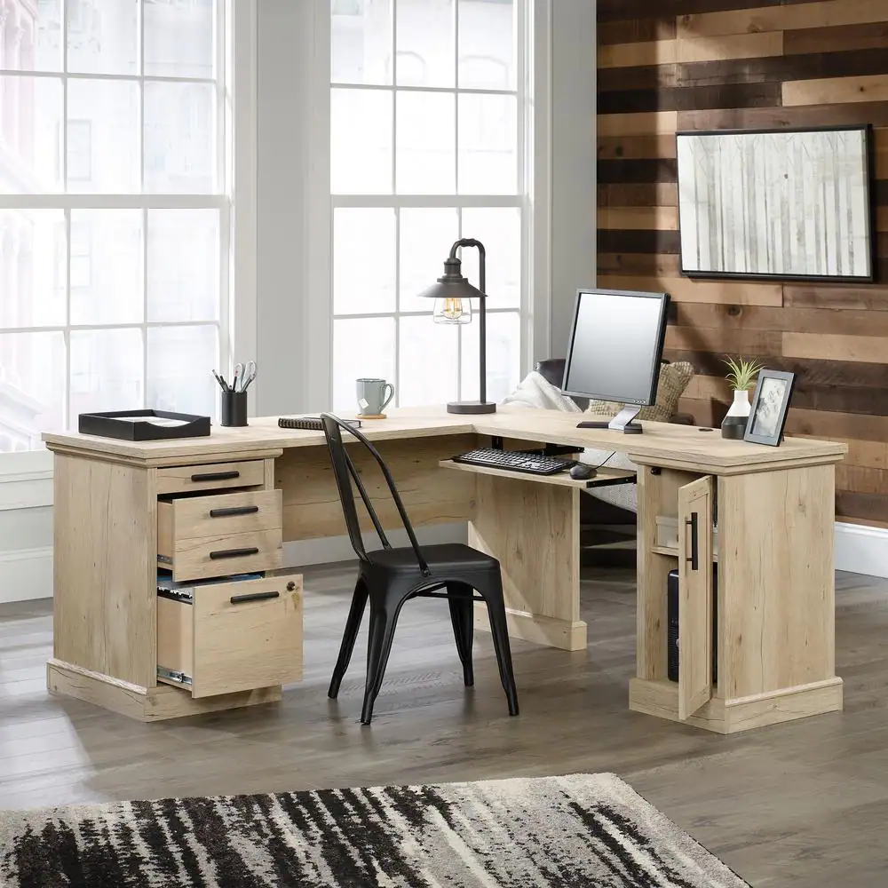 SAUDER Aspen Post 65.118 in. Prime Oak Engineered Wood L-Shaped Desk