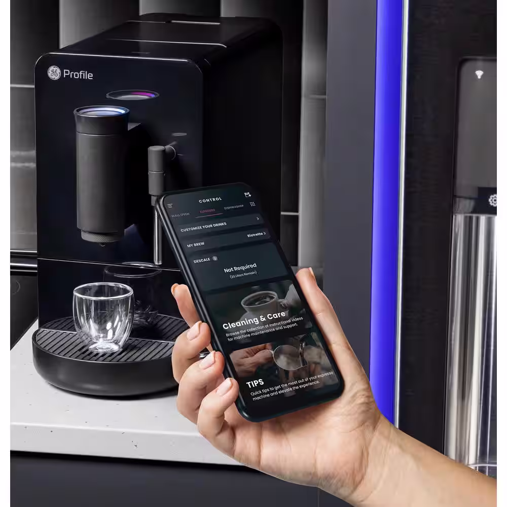 GE Profile 1- Cup Automatic Espresso Machine in Black with Built in Grinder, Frother, Frothing Pitcher, and WiFi Connected