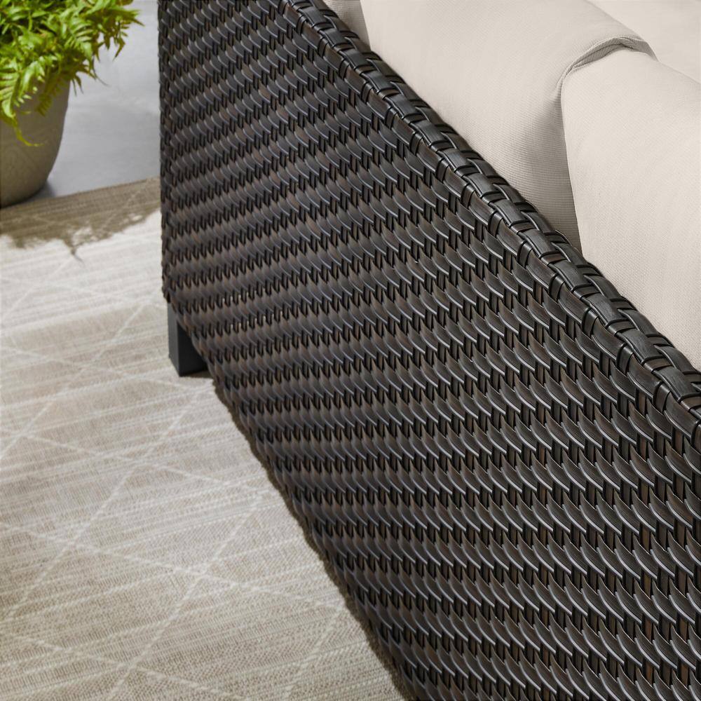 StyleWell Sharon Hill 5-Piece Wicker Patio Conversation with Almond Biscotti Cushions