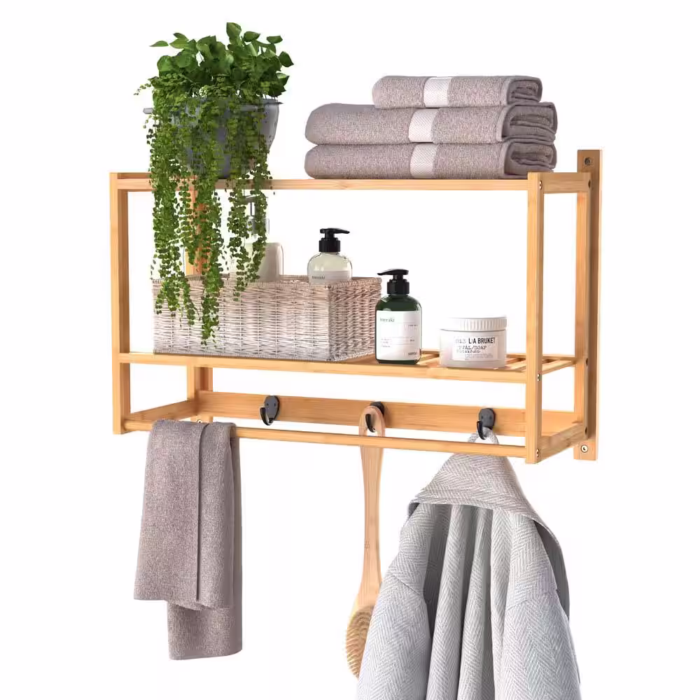 ClosetMaid 23.6 in. W Bamboo Wall-Mounted Wood Shelving with Hooks