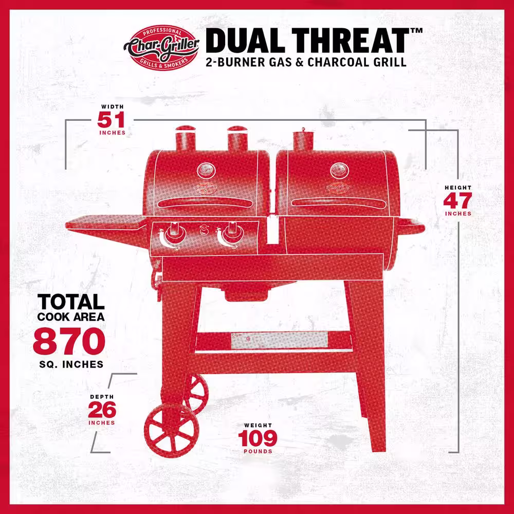 Char-Griller Dual Threat 2-Burner Gas and Charcoal Grill in Black