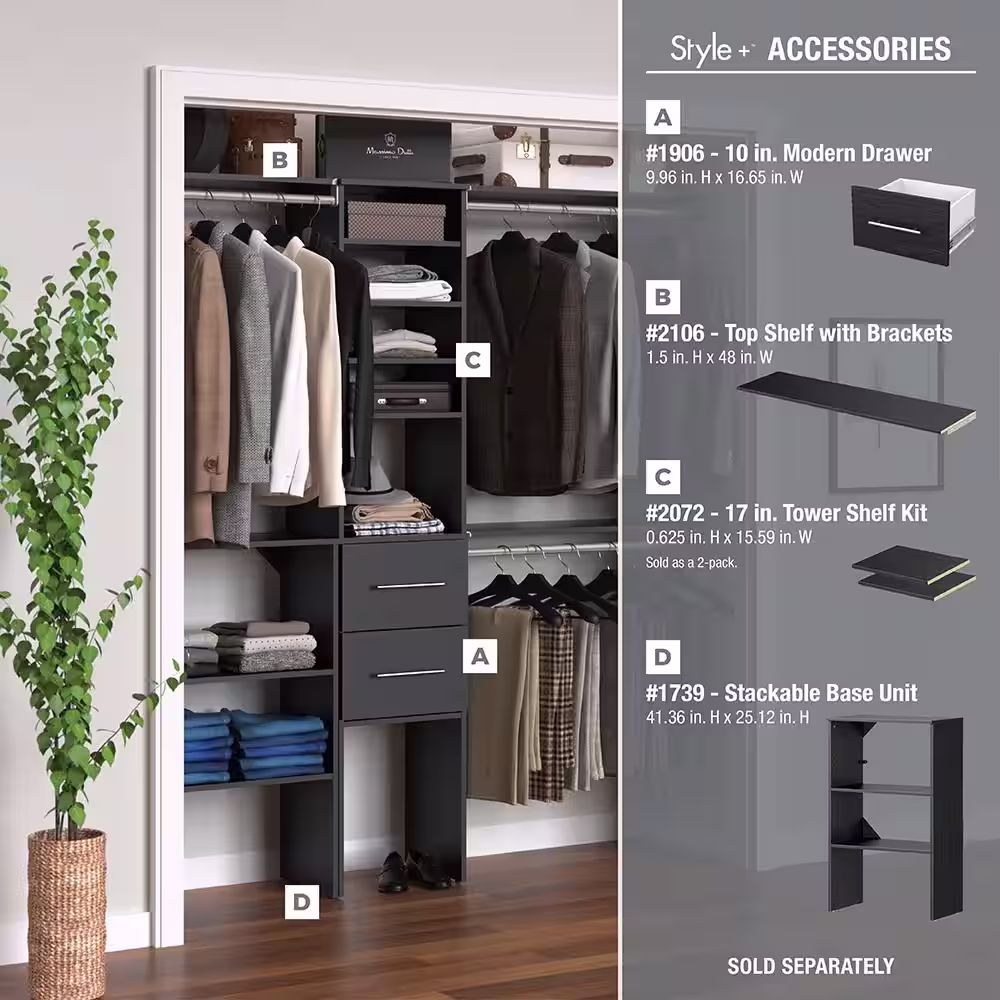 ClosetMaid Style+ 72 in. W - 113 in. W Noir Narrow Wood Closet System