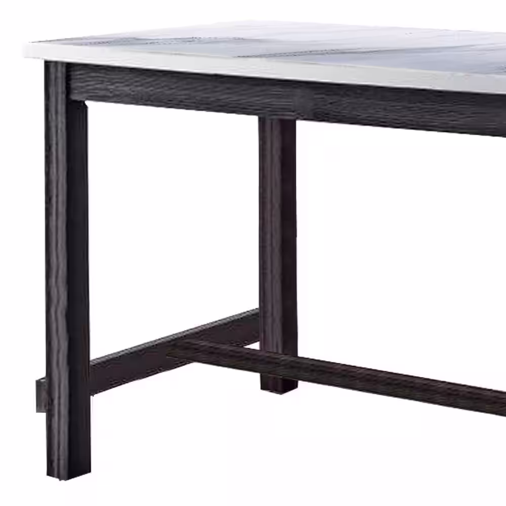 Acme Furniture Yelena 60 in. Rectangle Weathered Espresso Marble Top with Wood Frame Seats 4-Capacity