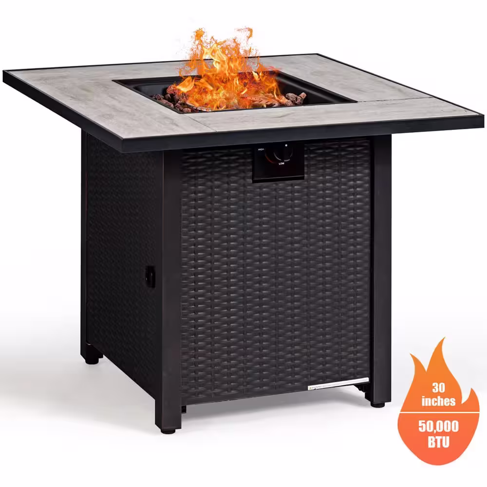 Gymax 30 in. Gas Fire Table 50,000 BTU Square Propane Fire Pit Table Patio Yard