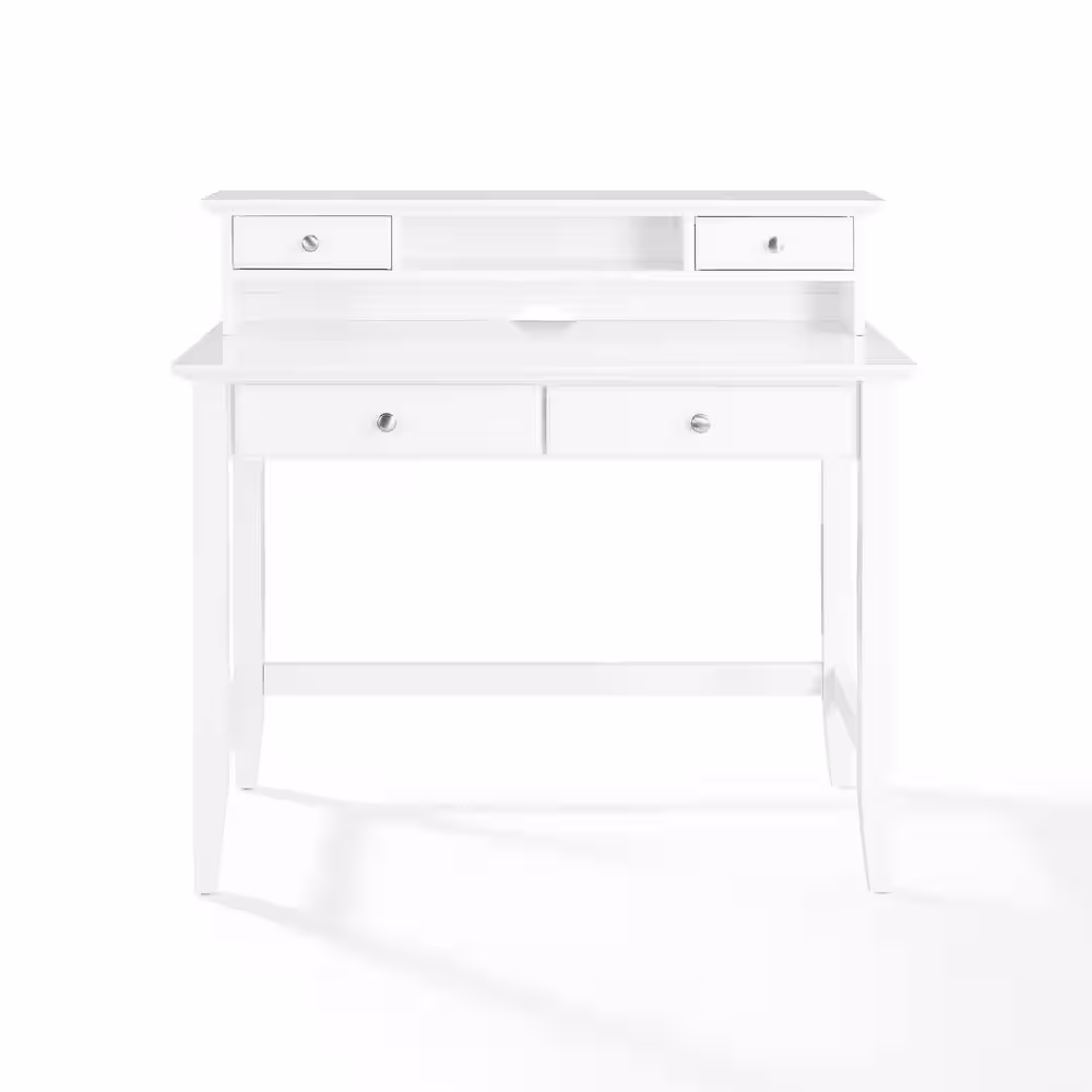 CROSLEY FURNITURE 54 in. Rectangular White 4 Drawer Computer Desk with Hutch