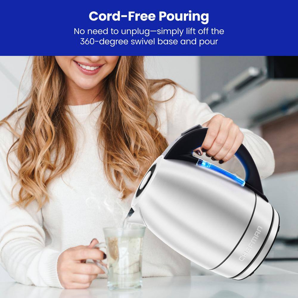 Chefman 1.7 Liter Stainless Steel Electric Tea Kettle Water Boiler with Automatic Shutoff Hot Water Electric Kettles