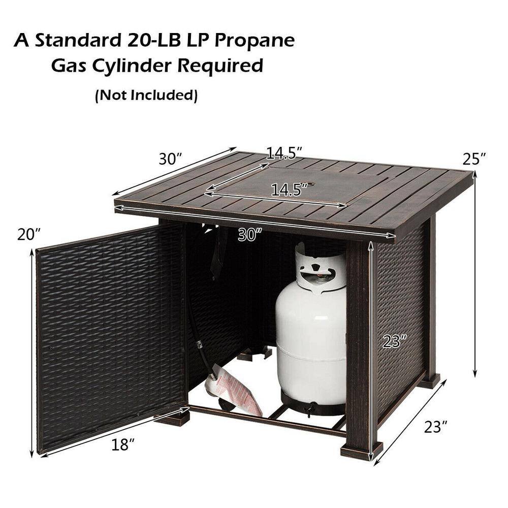 None 30 in. Bronze 50000 BTU Square Propane Gas Fire Pit Table
