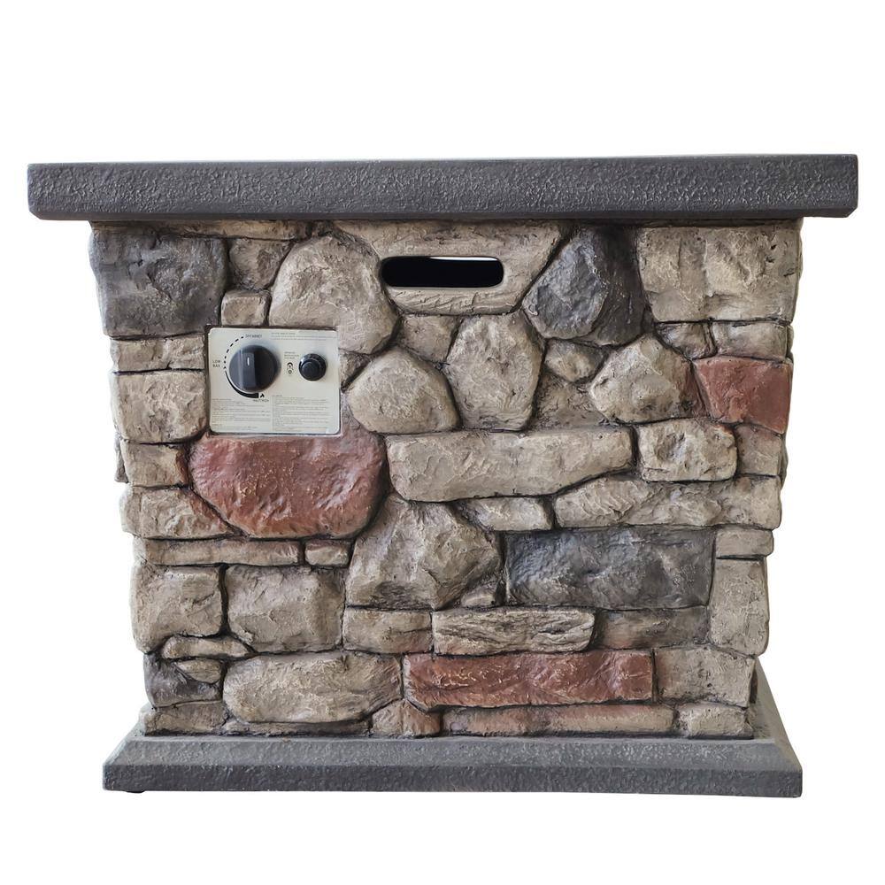 Noble House Tatum 30 in. x 24 in. Square MGO Propane Fire Pit in Stone
