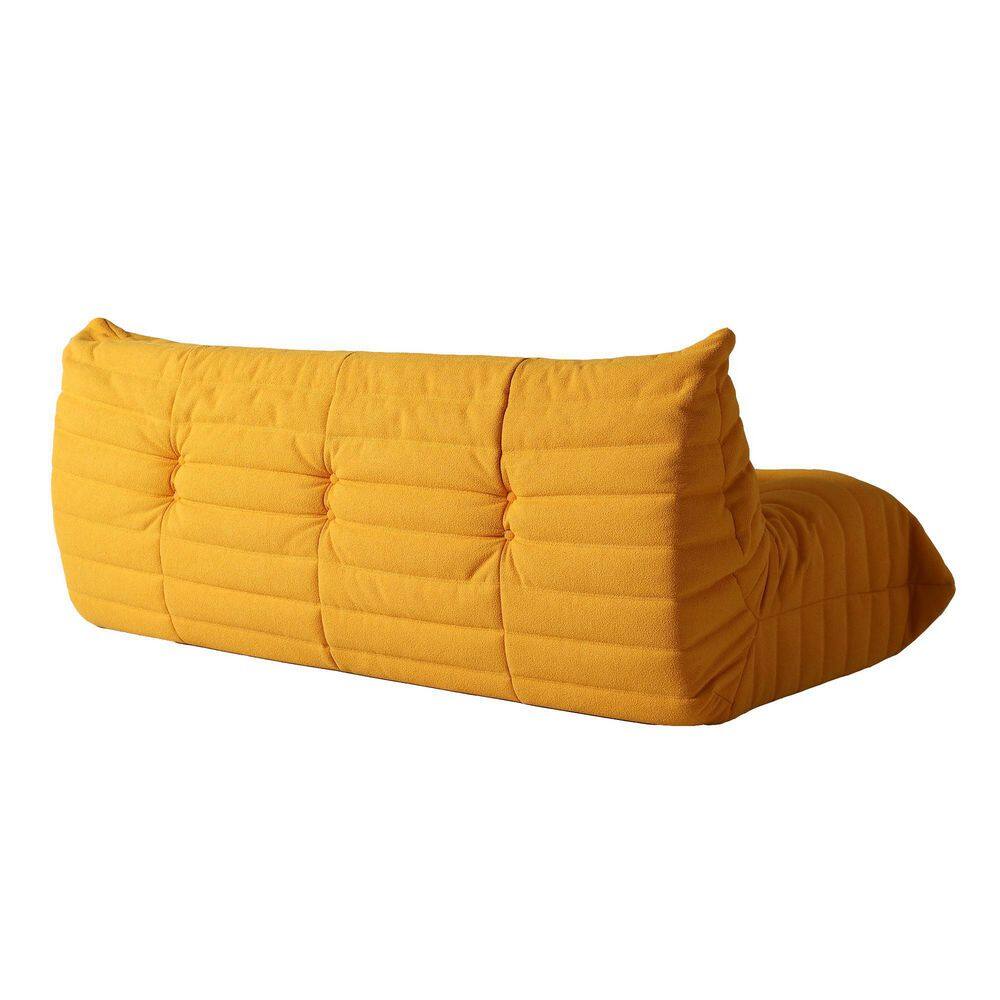 Magic Home 3 Pieces Bean Bag Teddy Velvet Top Thick Seat Living Room Lazy Sofa in Yellow (2 Seater + 3 Seater + Ottoman )