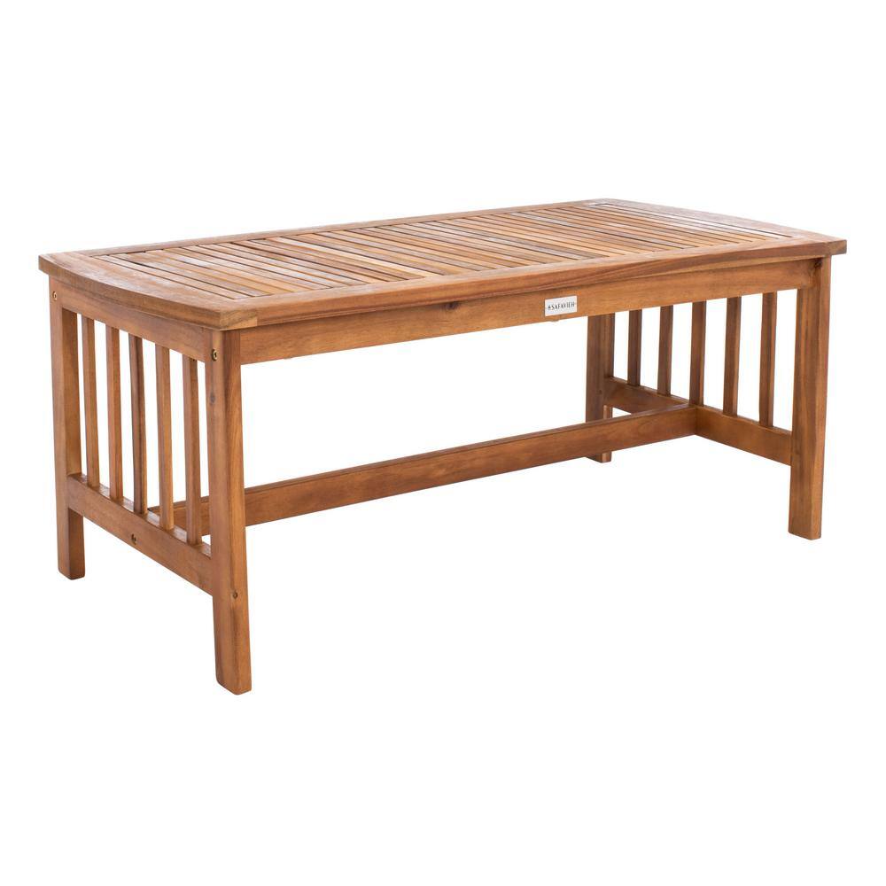 SAFAVIEH Rocklin Teak Brown 4-Piece Wood Patio Conversation Set with Beige Cushions