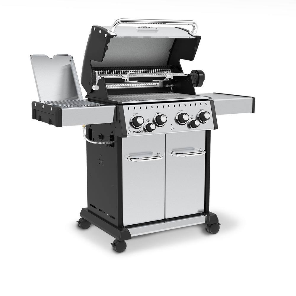 Broil King Baron S 490 Pro IR 4-Burner Propane Gas Grill in Stainless Steel with Infrared Side Burner and Rear Rotisserie Burner