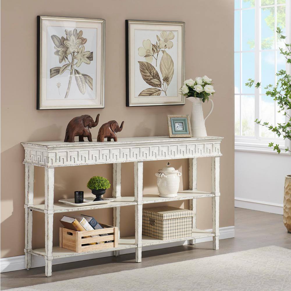 None 64 in. Athens White Rub Standard Rectangle Wood Console Table