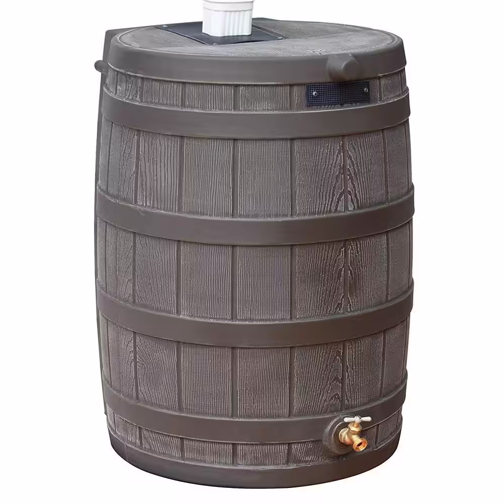 Good Ideas Rain Wizard 50 Gal Plastic Rain Barrel Water Collector, Oak (6-Pack)