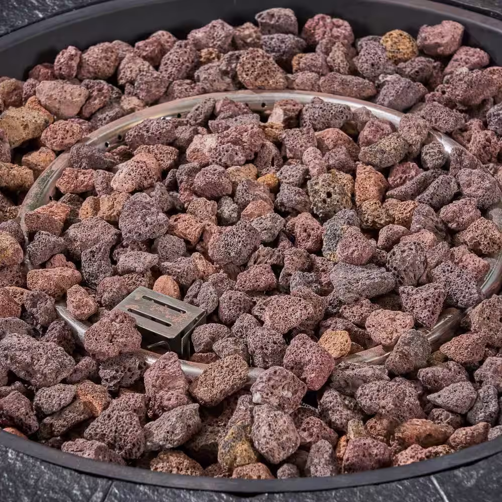 Noble House Payton 32 in. x 24 in. Circular Concrete Propane Fire Pit in Brown