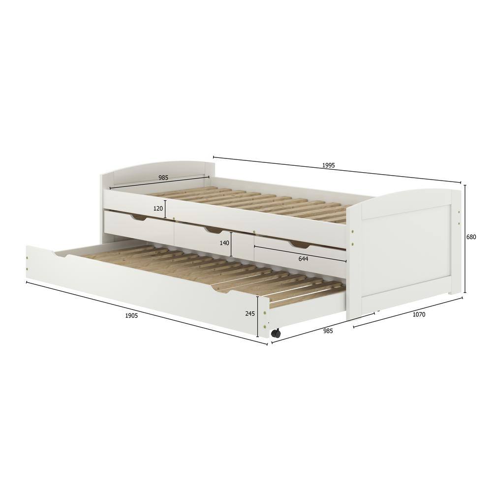 Adeptus Solid Wood Twin Day Bed with Trundle and Drawers