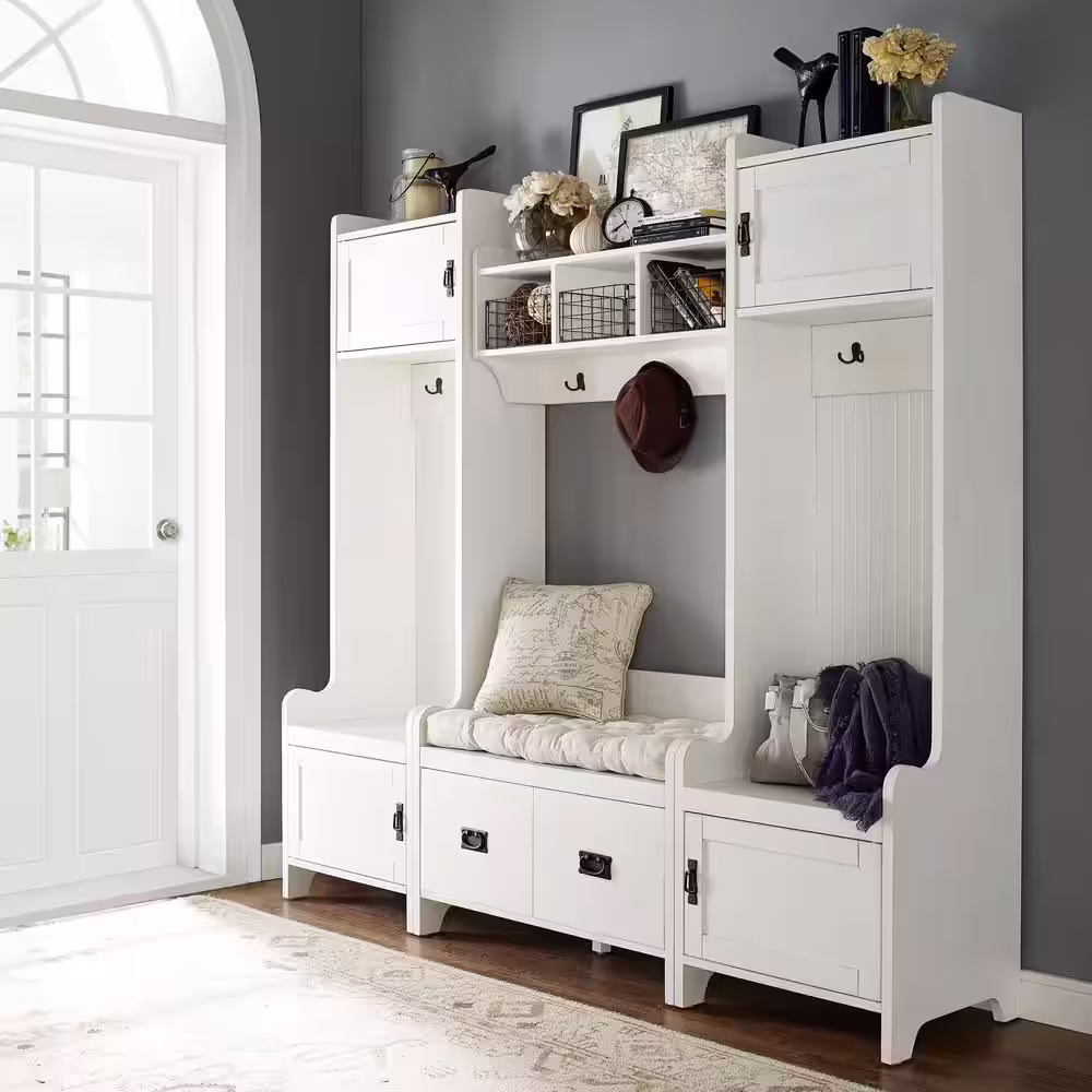 CROSLEY FURNITURE Fremont Distressed White Entryway Set (4-Piece)