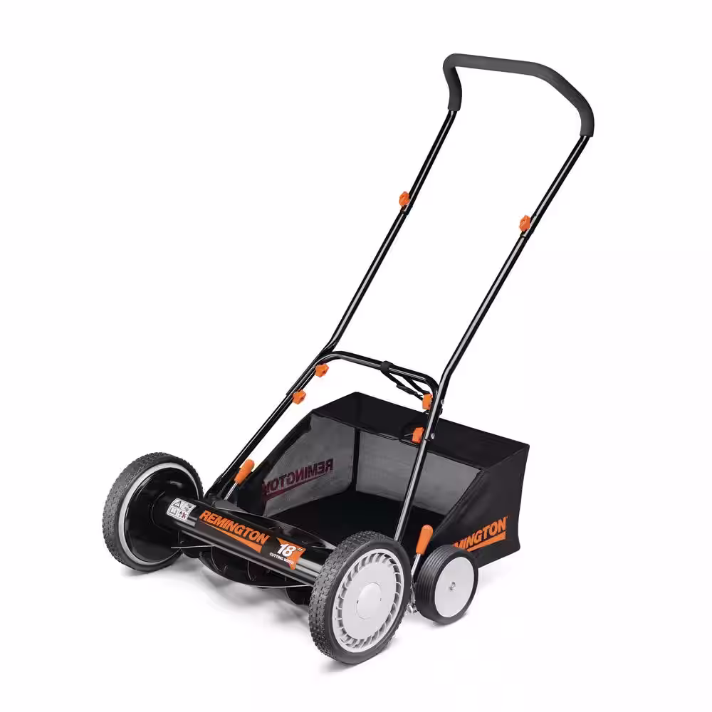 Remington 18 in. Manual Walk Behind Reel Lawn Mower with Attachable Bagger and 9 Position Cutting Heights