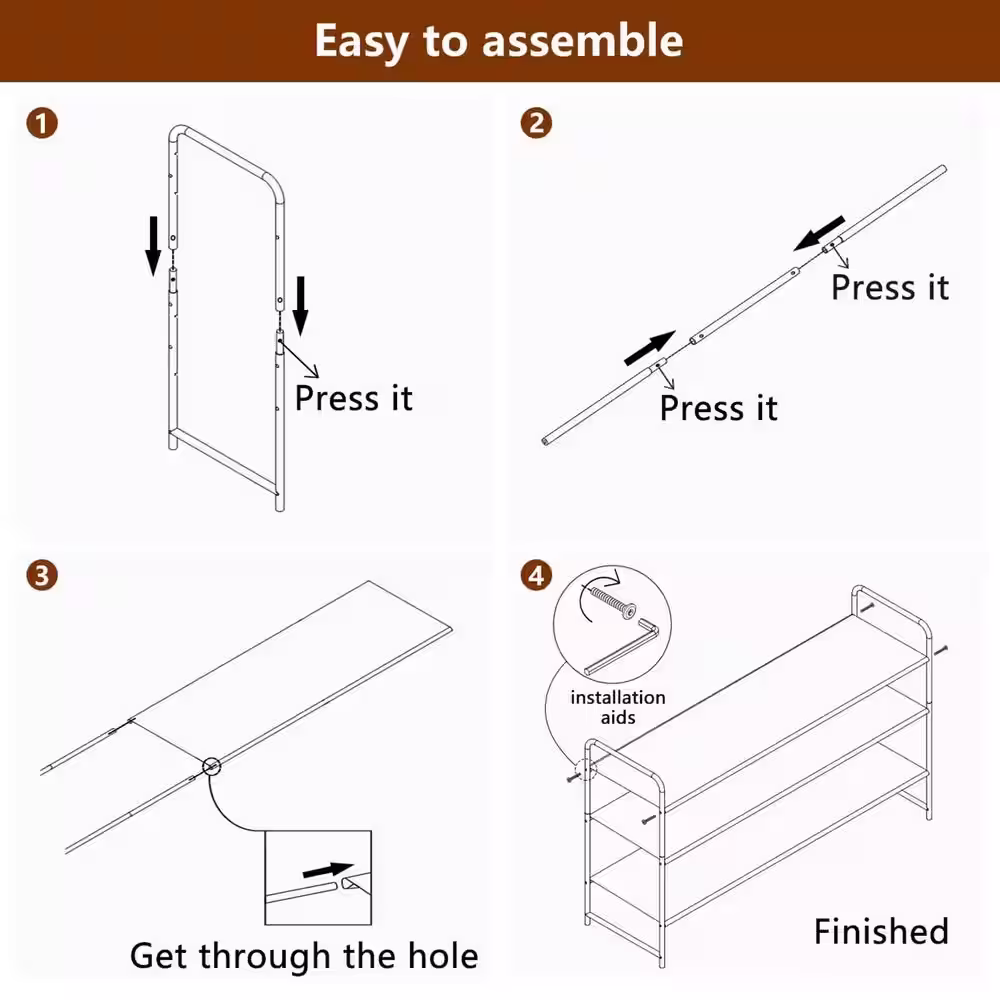 None 24.4 in. H 18-Pair Brown Metal Shoe Rack