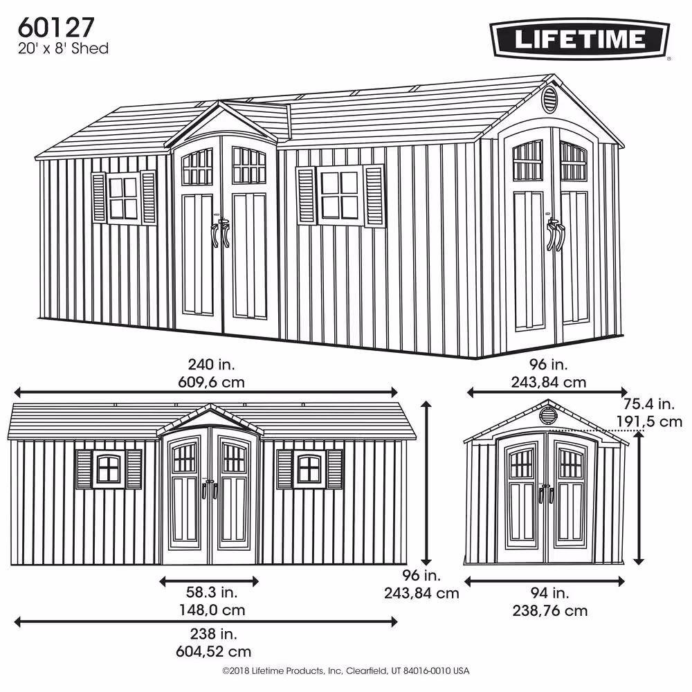 Lifetime 20 ft. x 8 ft. Resin Garden Building Shed