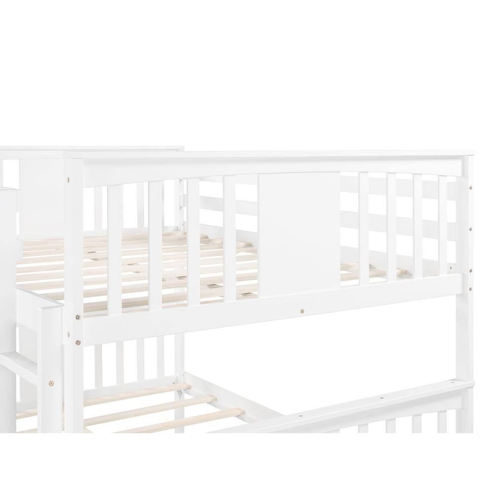 Harper & Bright Designs White Full Wooden Bunk Bed with Ladder