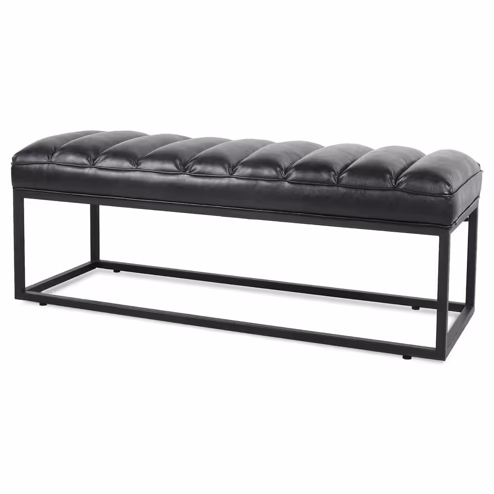 Harper & Bright Designs Black 53.54 in. PU Upholstered Bedroom Bench, Entryway Bench with Metal Base