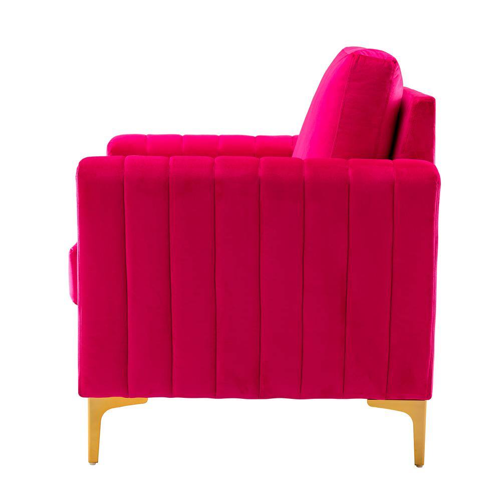 JAYDEN CREATION Ennomus Modern Fuchsia Velvet Cushion Back Club Chair with Golden Metal Legs and Track Arms