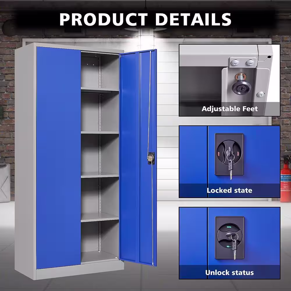 Mlezan 31.5 in. W x 70.87 in. H x 15.7 in. D 4 Shelves Metal Freestanding Garage Cabinet in Blue and Grey