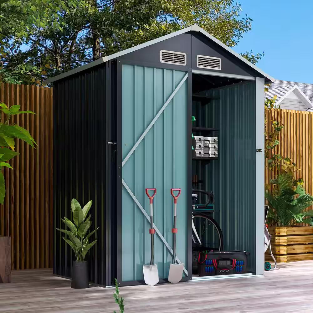 None 4 ft. W x 5 ft. D Metal Storage Shed with Outdoor Lockable Door and Vents 20 sq. ft., Black