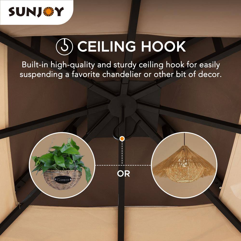 Sunjoy Gianna 9.5. ft. x 9.5 ft. Tan and Brown 2-Tone Steel Gazebo with Mosquito Netting