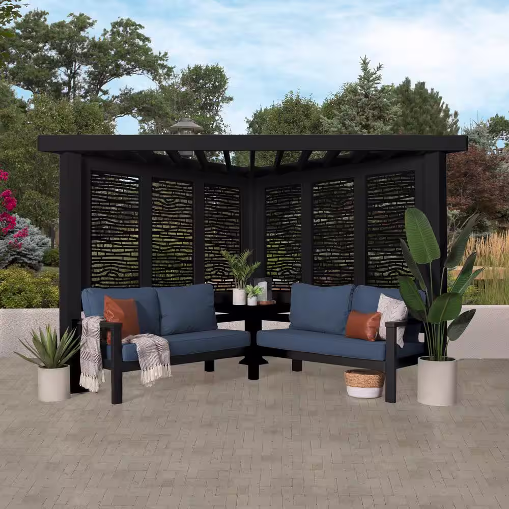 Backyard Discovery Glendale 8 ft. x 8 ft. Black Steel Modern Cabana Pergola with Conversation Seating in Indigo