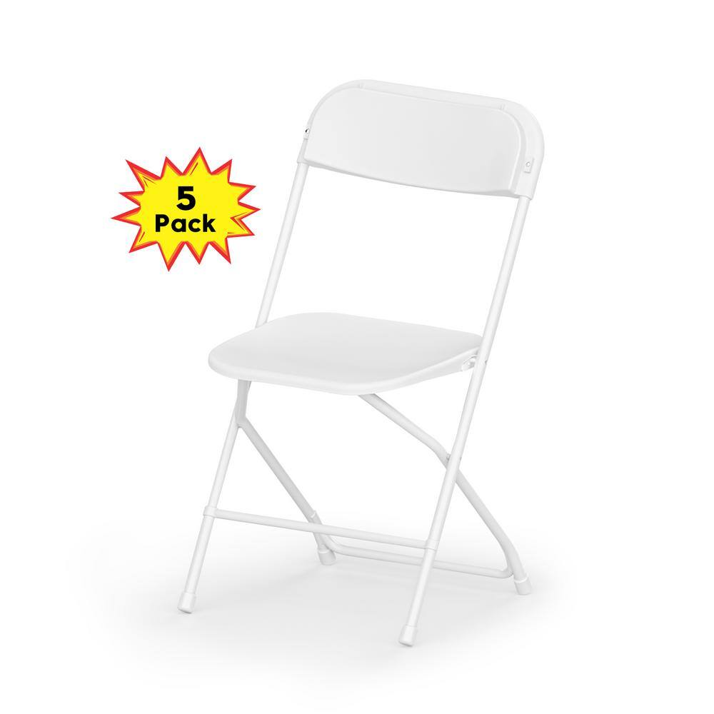 cadeninc White Plastic Seat with Metal Frame Folding Chair (Set of 5)