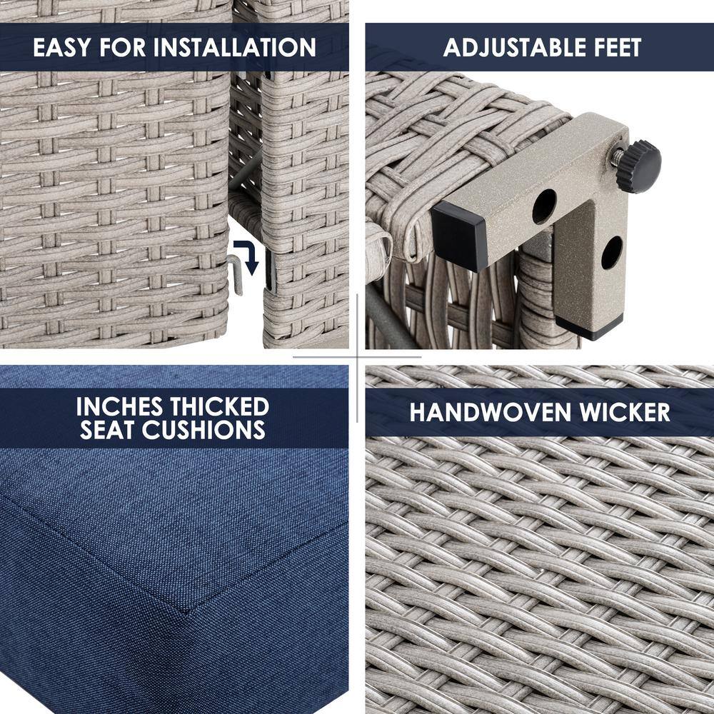 None 4-Piece Wicker Patio Conversation Set with Blue Cushions