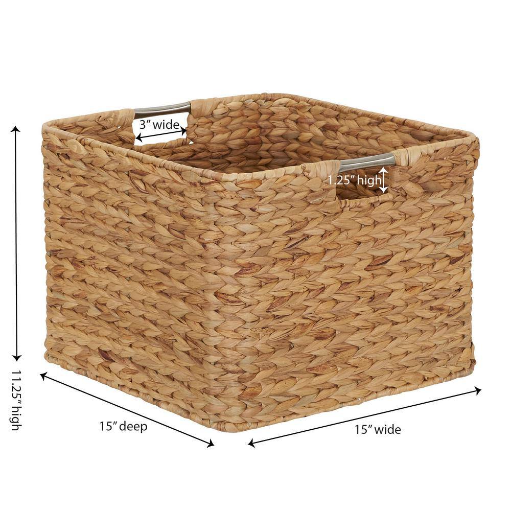 HOUSEHOLD ESSENTIALS Hyacinth 14.5 in. H x 14.5 in. W x 11 in D Wicker Basket with Metal Frame