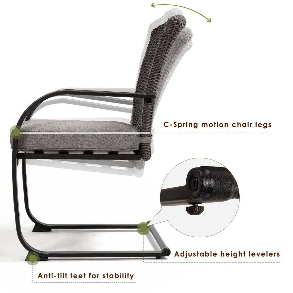 Wildaven 3-Piece Wicker Grey Outdoor Bistro Set, Patio Rocking Wicker Chairs with Removable Cushions and Round Coffee Table