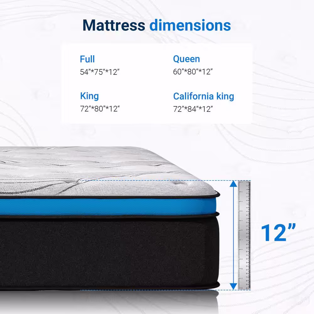 Avenco 12 in. Medium Hybrid Gel Foam Mattressï¼Pillow Top Full Mattress