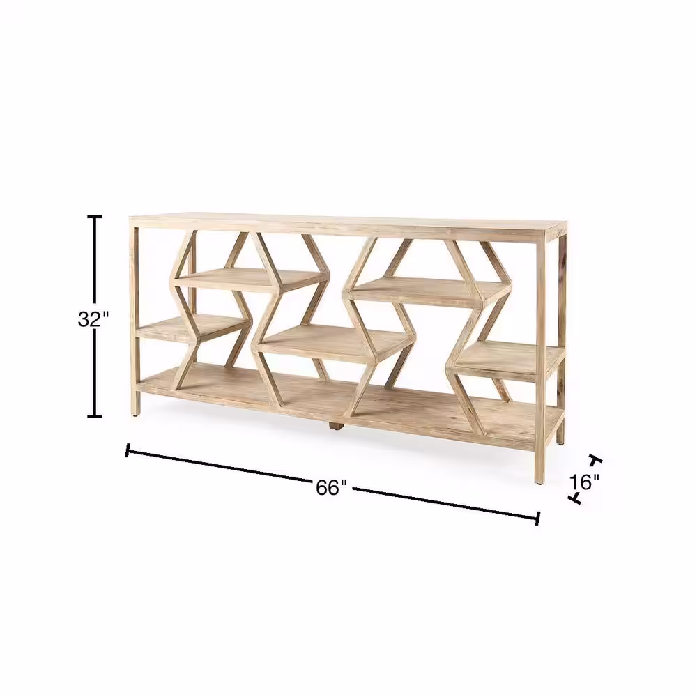 Mercana Dayton II Light Brown Solid Wood Multi-Level Shelf Console Table