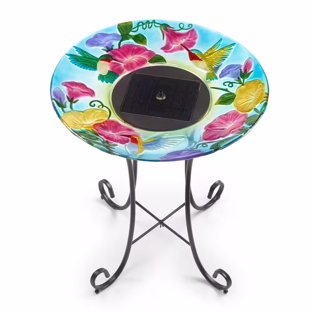 Smart Solar Hummingbird Glass Solar Birdbath