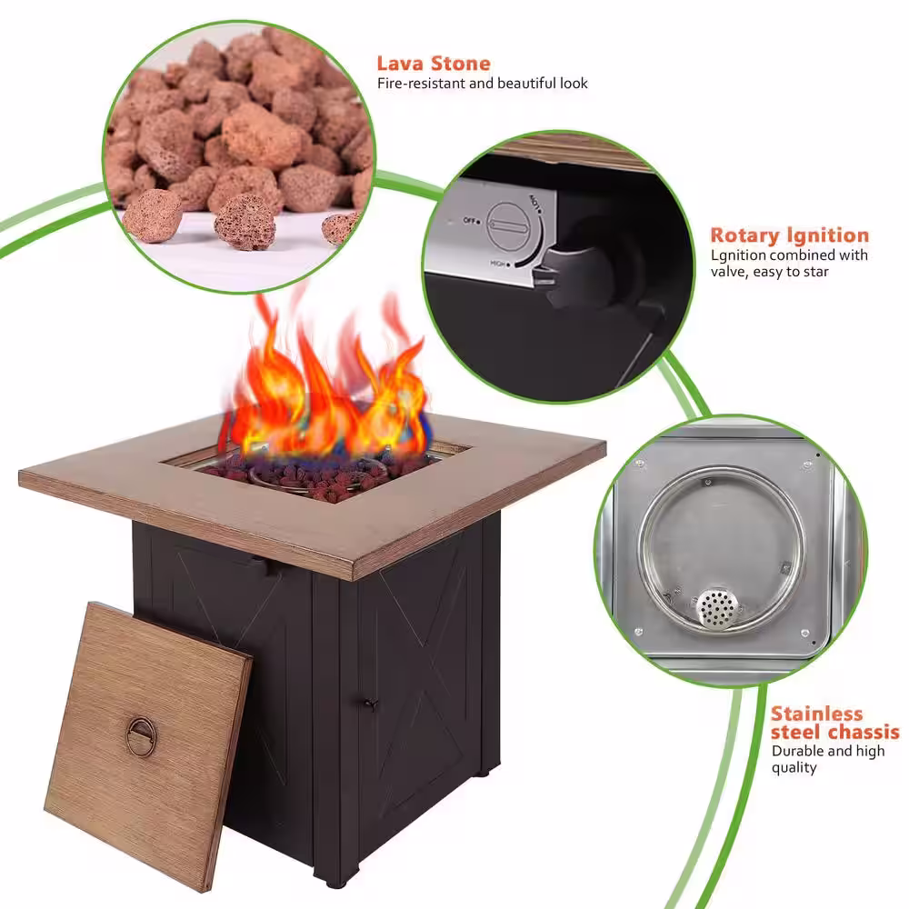 Legacy Heating 28 in. Square 50000 BTU Steel Propane Fire Pit Table in Wood Look
