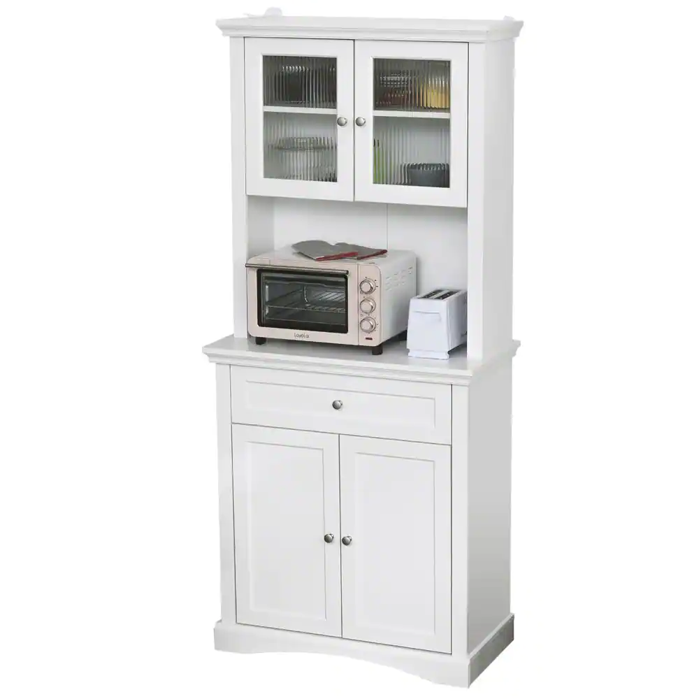 HOMCOM White Freestanding Kitchen Buffet with Hutch Pantry Cabinet with 4-Doors 3-Level Adjustable Shelves and 1-Drawer