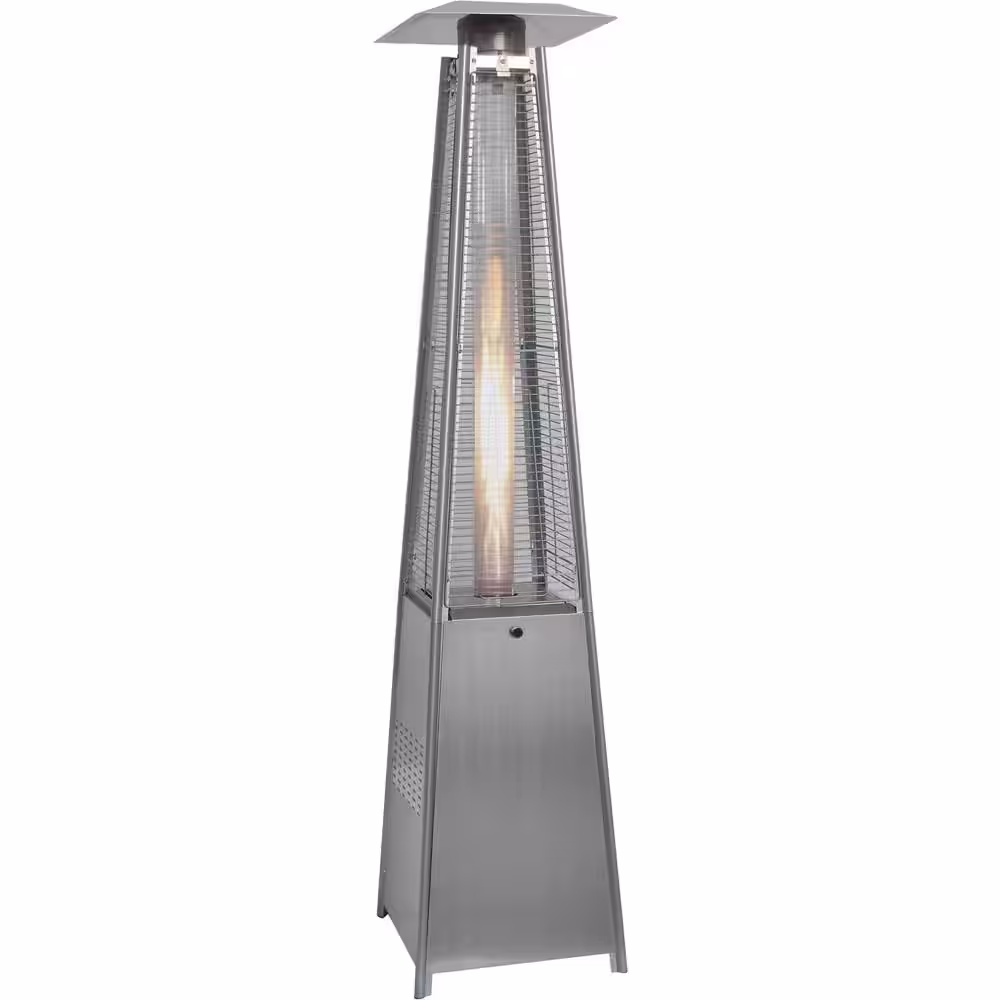 Hanover 7 ft. 42,000 BTU Stainless Steel Pyramid Propane Patio Heater with Weather-Protective Cover