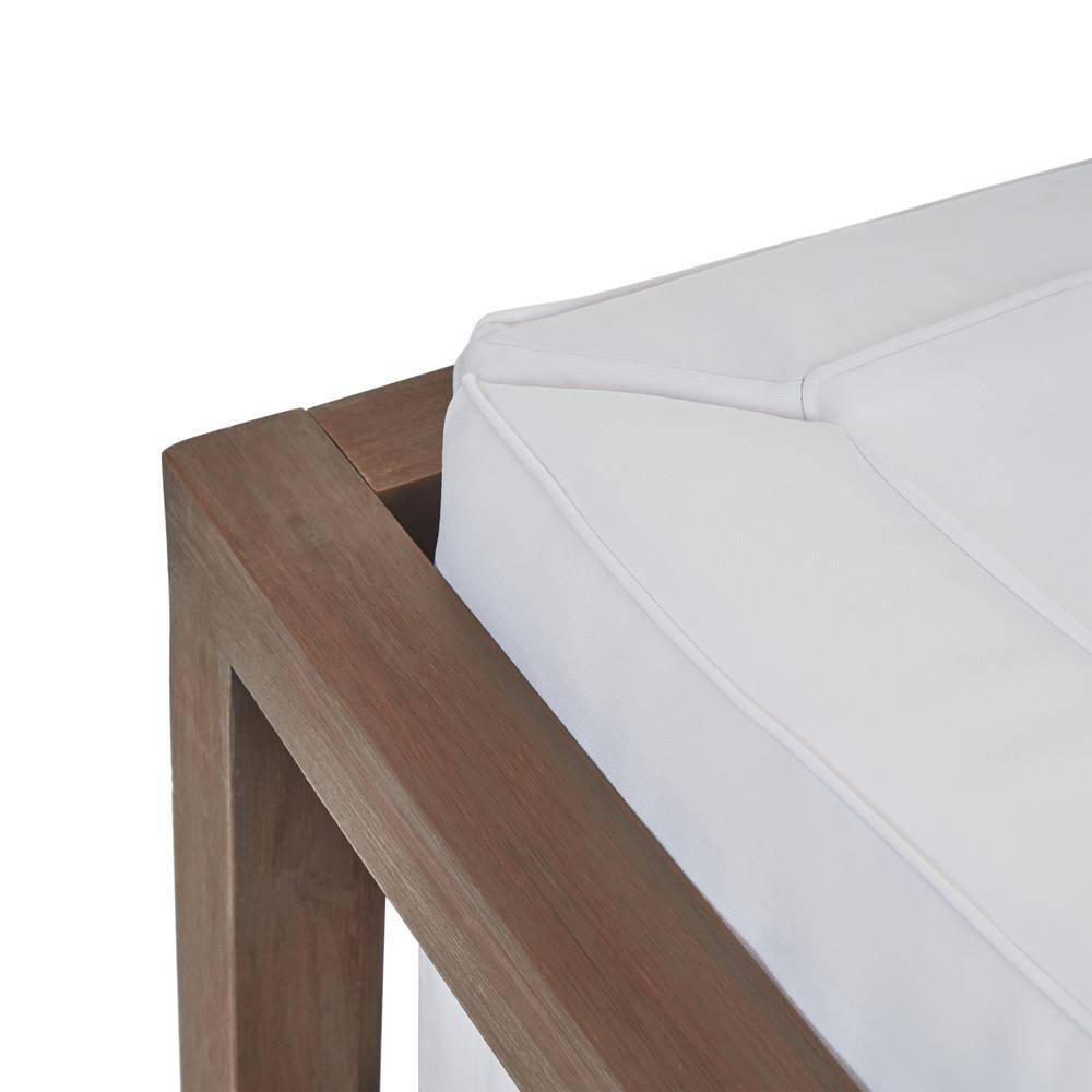 Noble House Brava Grey 6-Piece Wood Patio Conversation Sectional Seating Set with White Cushions