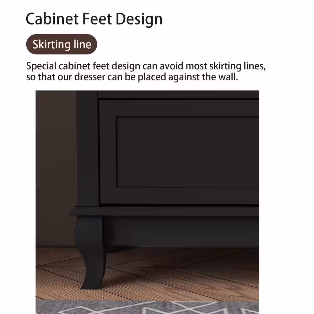 None 6-Drawers Eco-Friendly Paint Finish Black Wood Dresser Vanity Cabinet 55.1 in. W x 15.7 in. D x 31.5 in. H