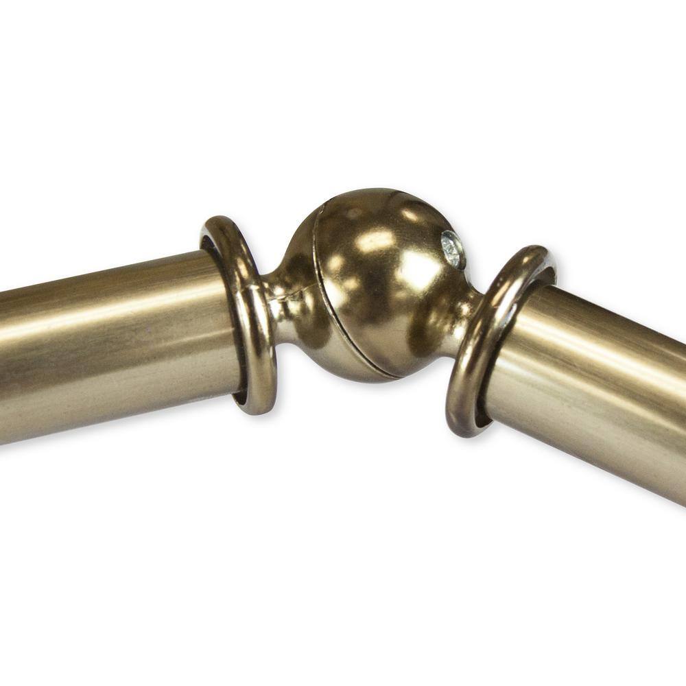 EMOH Tomesha 20-36 in. sides, 38-72 in. center Adjustable Bay Window Curtain Rod 13/16 in. in Antique Brass with Finial